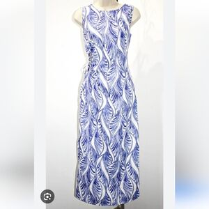 Magaschoni Blue and White Leaf Pattern Maxi Dress Size 6